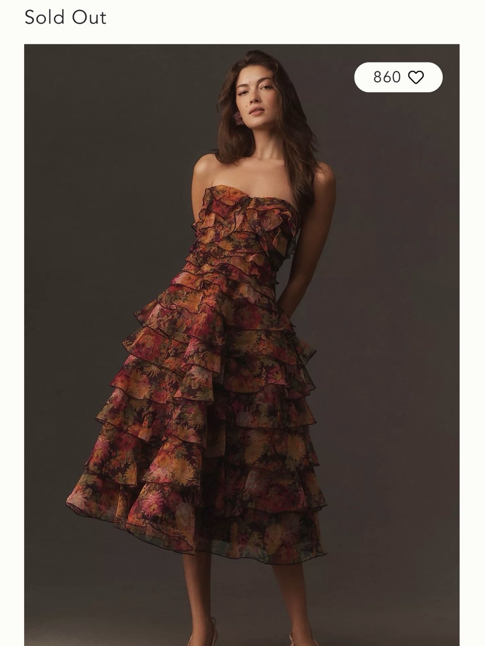 Strapless Tiered Ruffle Midi Dress in Autumn Floral